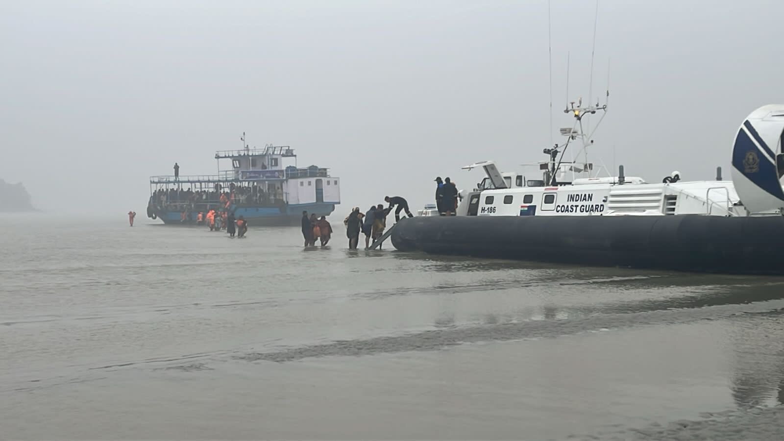 Indian Coast Guard rescues 182 pilgrims stranded on a grounded ferry off Kakdwip