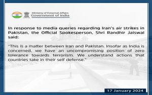 India says Iran’s air strikes in Pakistan are a matter between Iran and Pakistan