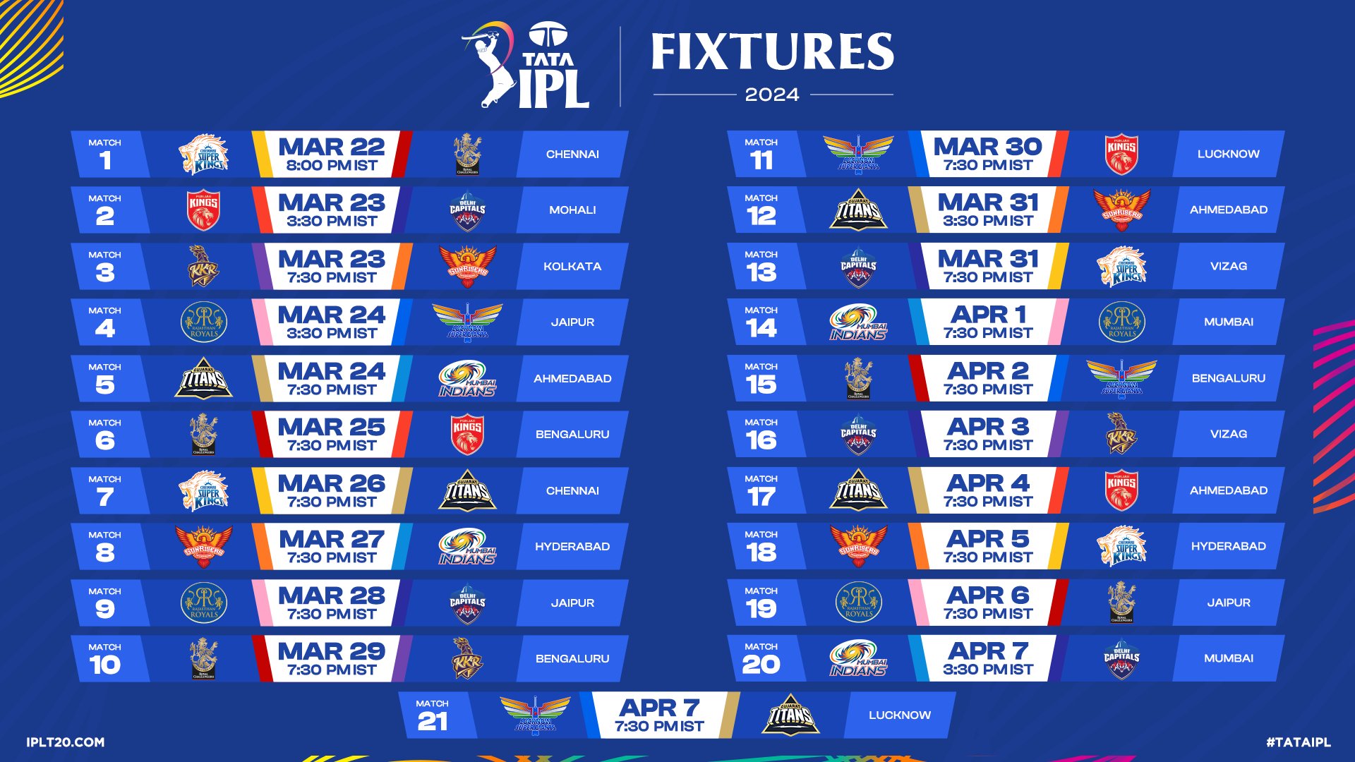 IPL schedule out! Game begins from March 22