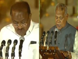 Former CMs Kumaraswamy, Manjhi take oath as union ministers