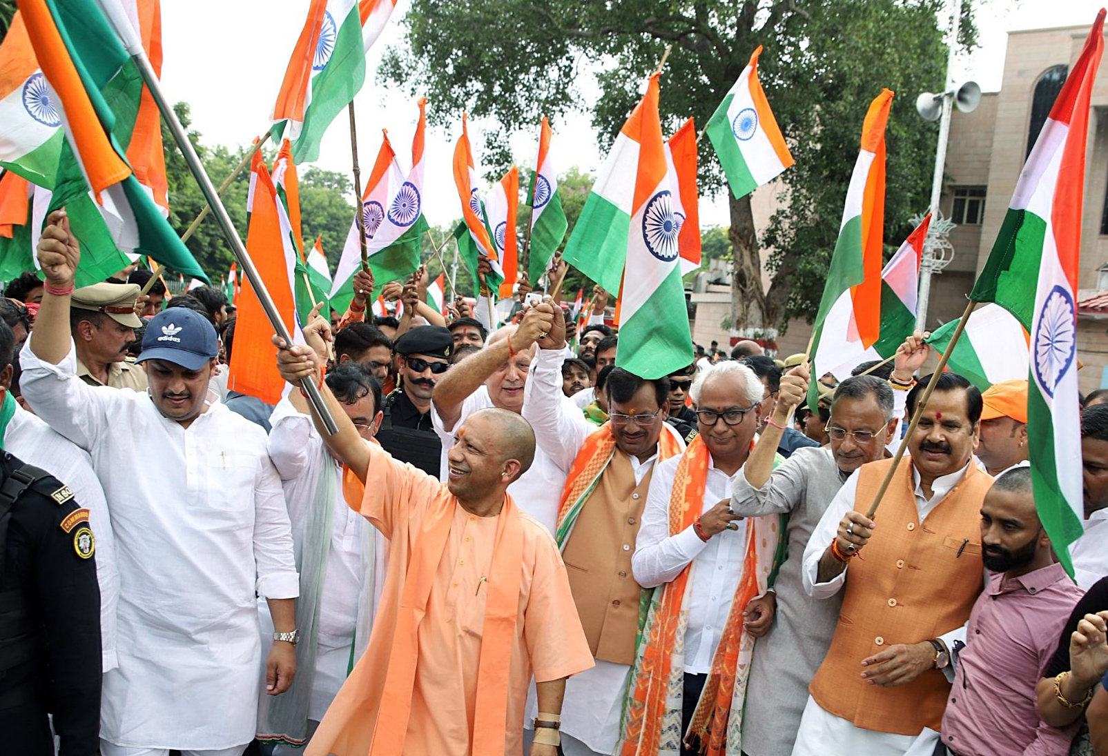 UP CM Yogi Adityanath hoists Tiranga at his Lucknow residence