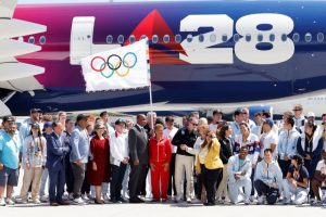 Olympic flag arrives in Los Angeles, home of the 2028 Games