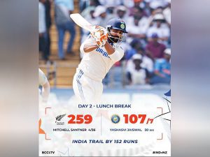 IND vs NZ, 2nd Test: India crumbles to 107-7 at Lunch as Santner weaves magic on Day 2