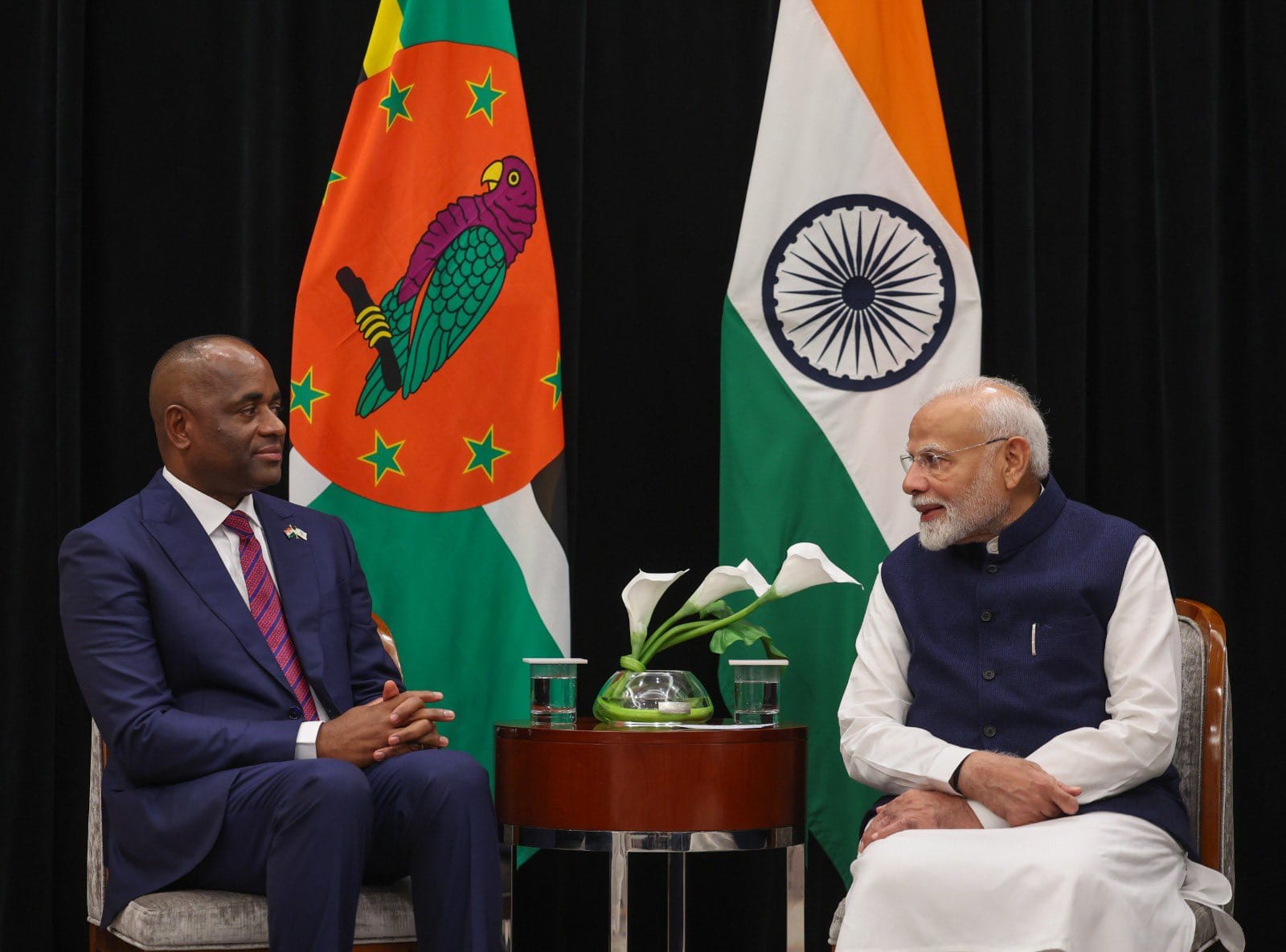 PM Modi holds bilateral talks with Dominica PM Roosevelt Skerrit in Georgetown