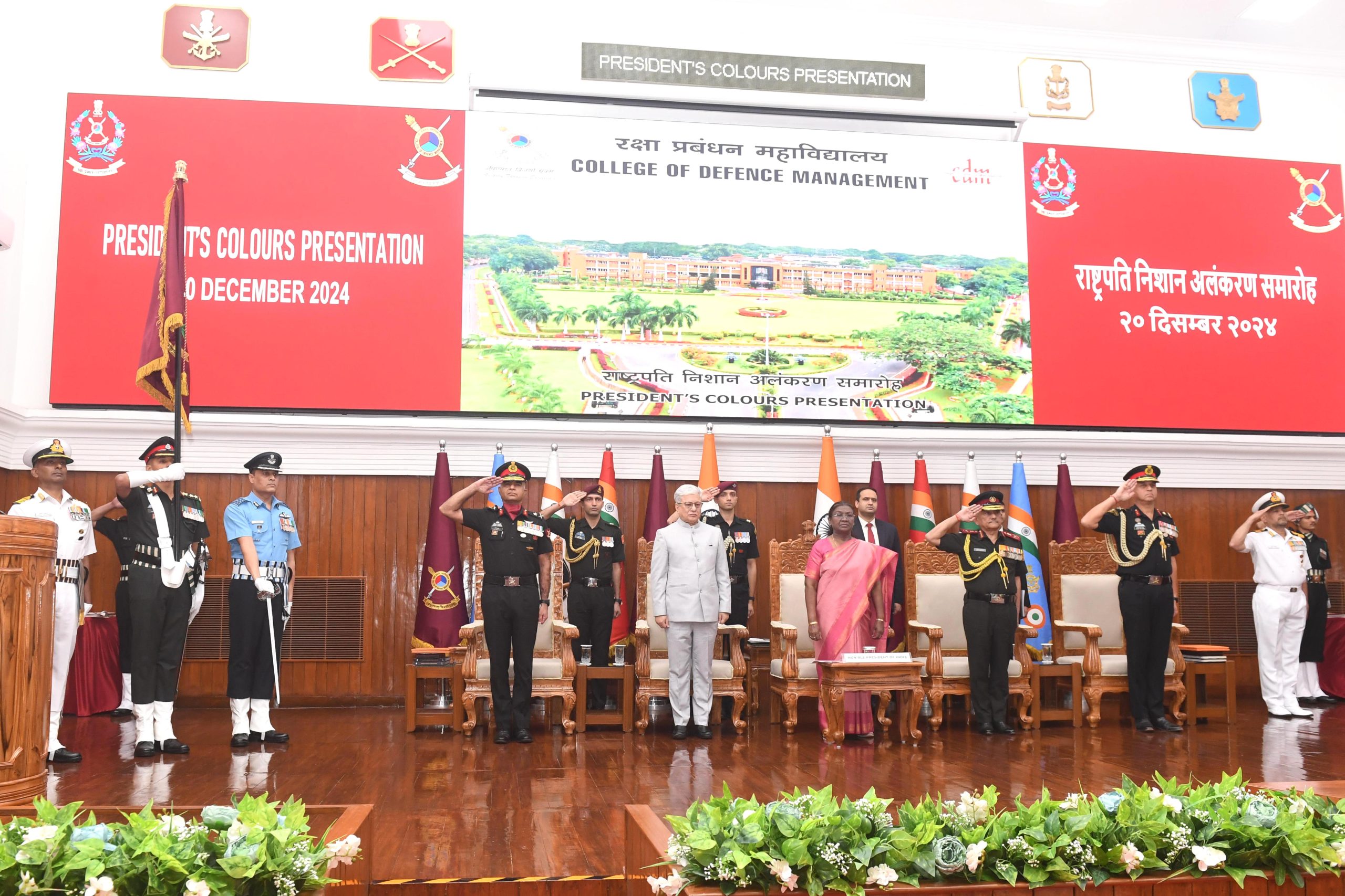 The President of India, Droupadi Murmu, presented colours to the College of Defence Management, Secunderabad, on Friday