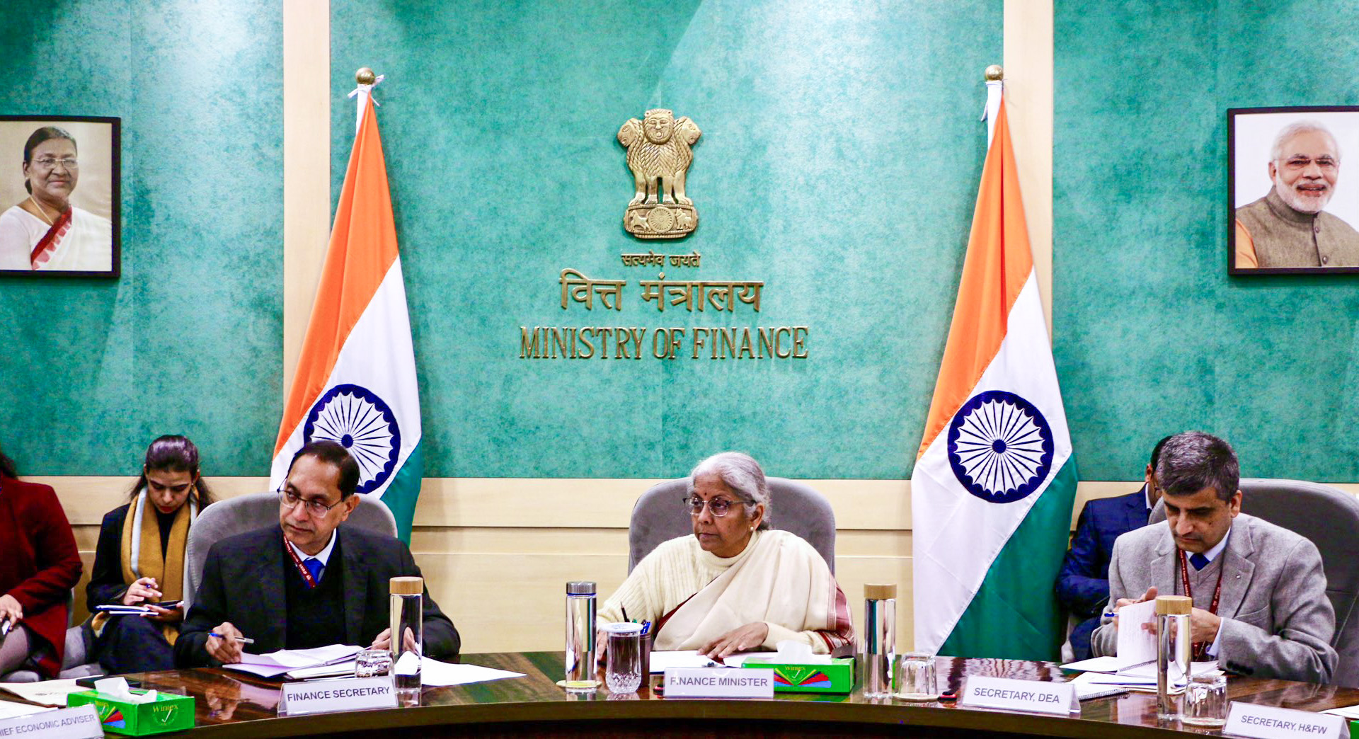 Union Minister for Finance & Corporate Affairs Nirmala Sitharaman chairs the sixth Pre-Budget Consultation with experts and representatives from the health and education sector for the forthcoming Union Budget 2025-26, in New Delhi on Monday. ANI Photo