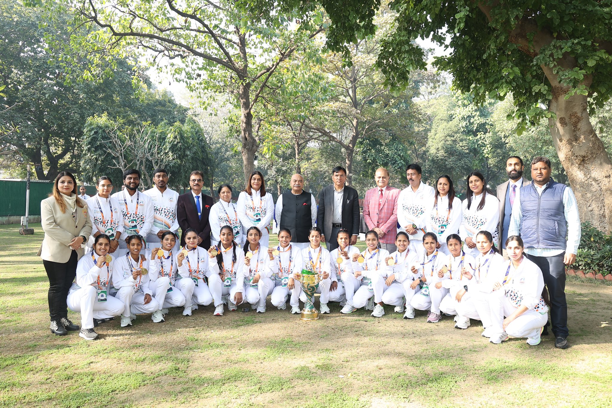 Sports Minister Mansukh Mandaviya felicitates Kho Kho World Cup-winning teams