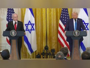 Netanyahu calls Trump "greatest friend Israel has ever had in White House"