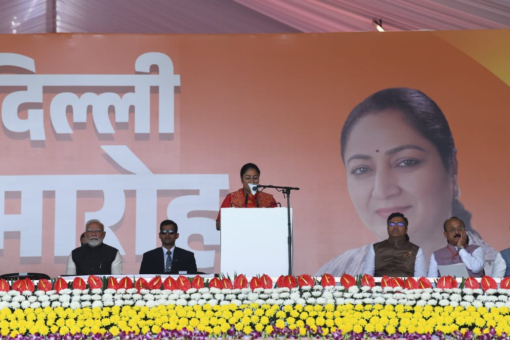 Rekha Gupta sworn in as Delhi’s fourth woman chief minister in grand ceremony at Ramlila Maidan