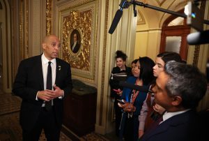 Democratic US Senator Booker takes on Trump in record-breaking speech