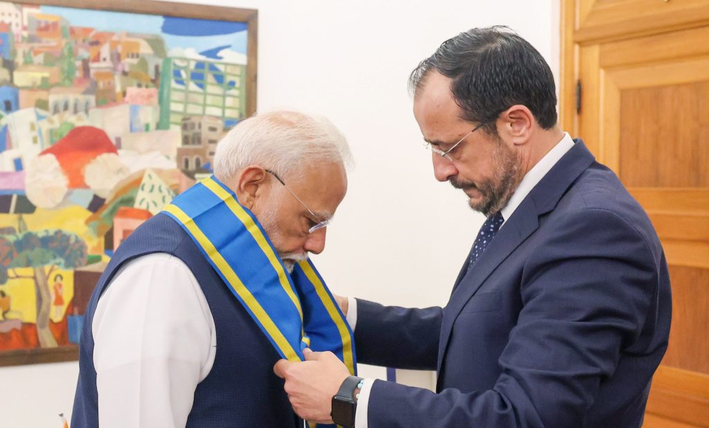 PM Modi receives Cyprus's highest civilian honour 'The Grand Cross of the Order of Makarios III'