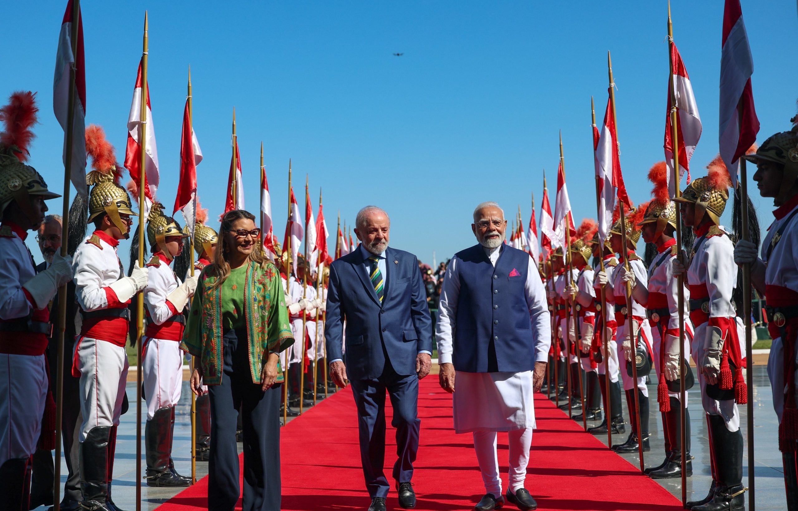 PM Modi accorded ceremonial welcome at Brazil’s Presidential Palace, holds talks with Lula