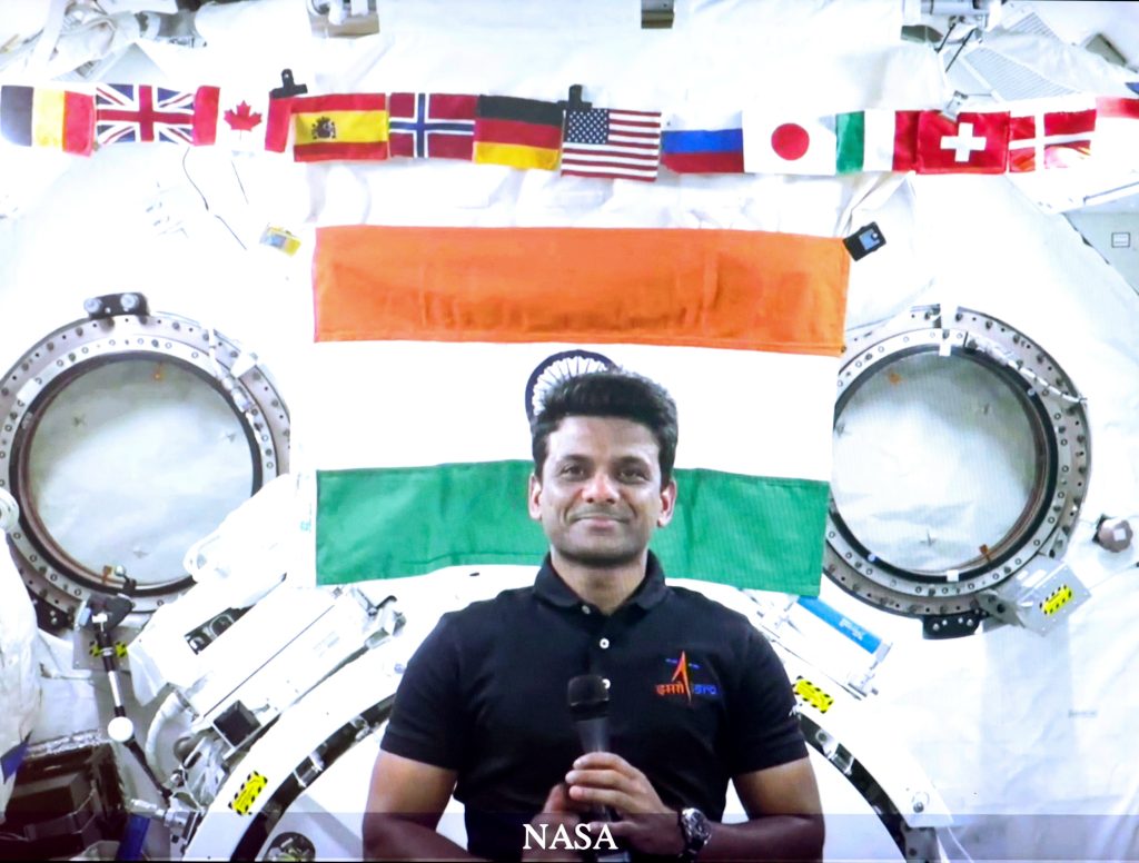 PM Modi interacts with Group Captain Shubhanshu Shukla, who is aboard the International Space Station