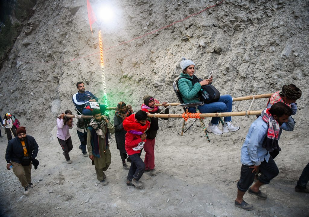 Pilgrims begin their trek towards the Holy Cave of Shri Amarnath Baba