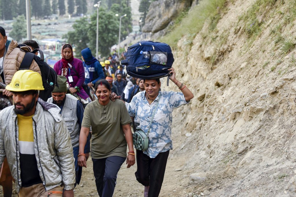 Pilgrims begin their trek towards the Holy Cave of Shri Amarnath Baba