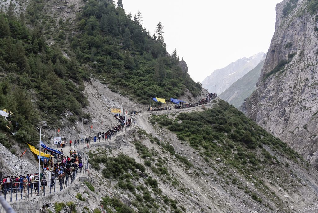 Pilgrims begin their trek towards the Holy Cave of Shri Amarnath Baba
