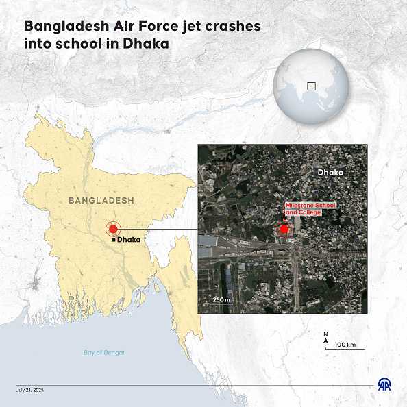 At least 19 killed as Bangladesh air force plane crashes into college campus
