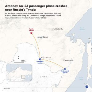 Russian plane crashes in Russia's far east, nearly 50 people on board feared dead