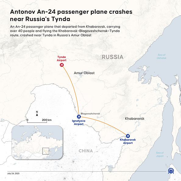 Russian plane crashes in Russia’s far east, nearly 50 people on board feared dead