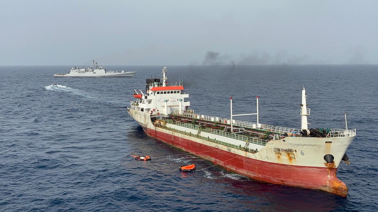 Navy rescues 14 Indian crew members from burning vessel in Arabian Sea