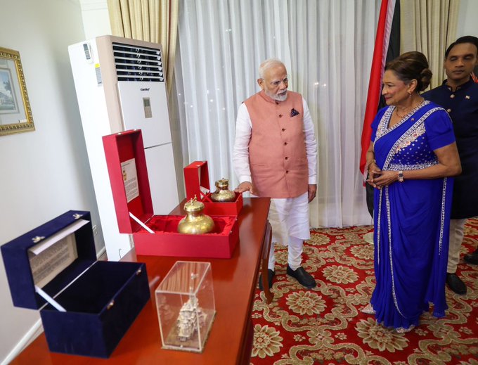 PM Modi presents Ram Mandir replica, holy water from Saryu river to Trinidad & Tobago counterpart