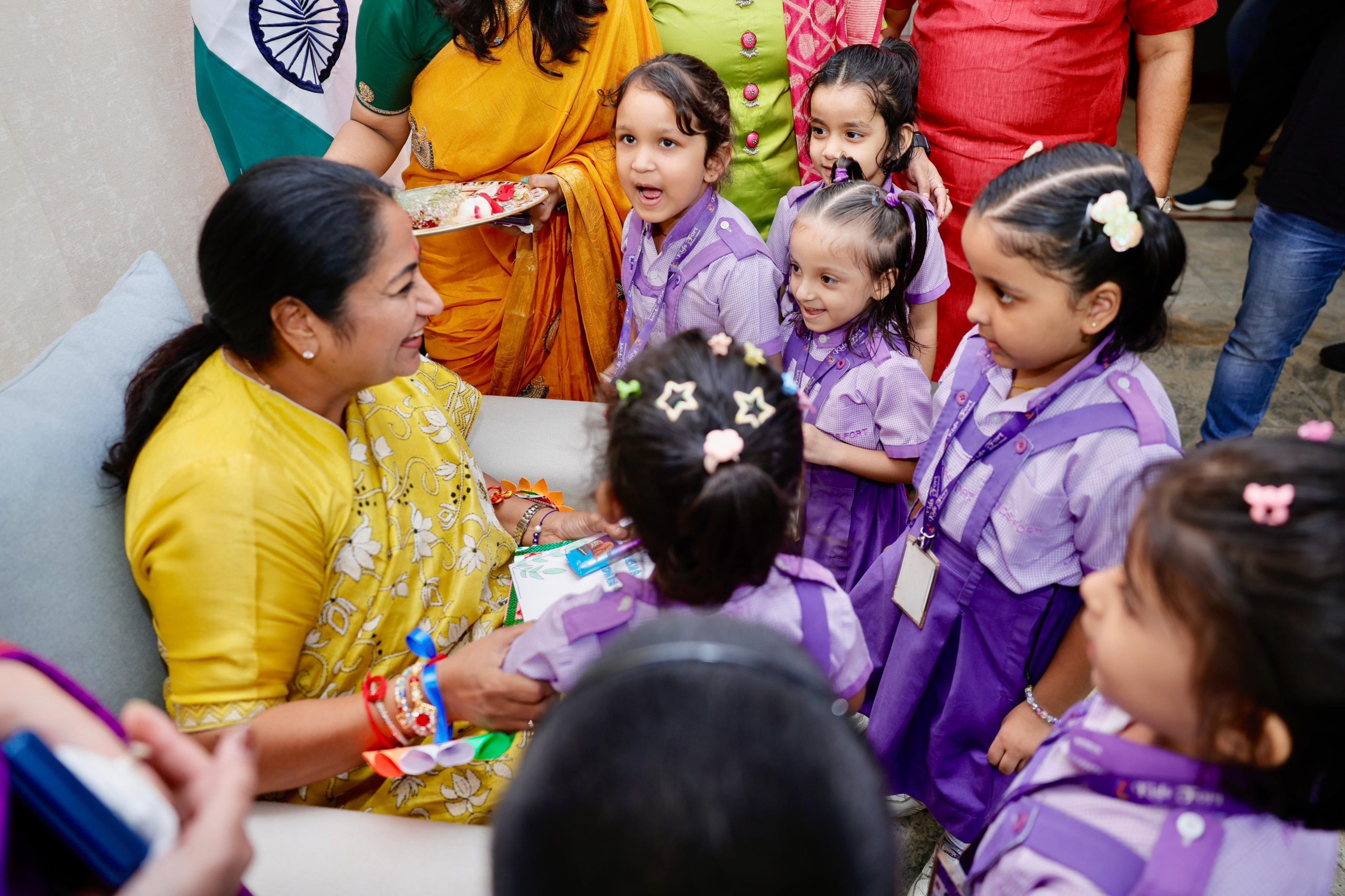 Delhi CM Rekha Gupta celebrates Raksha Bandhan with schoolchildren at Jan Seva Sadan
