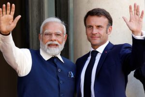 PM Narendra Modi receives a telephone call from President Macron