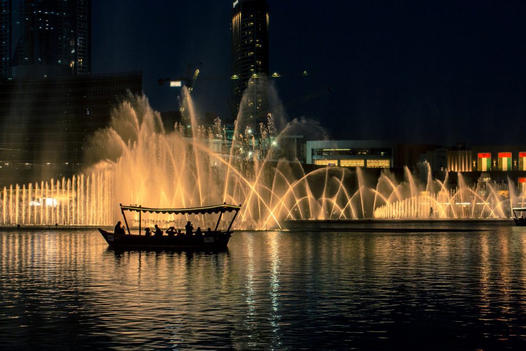 Dubai fountain lake ride. Dubai Mall, Dubai, UAE.