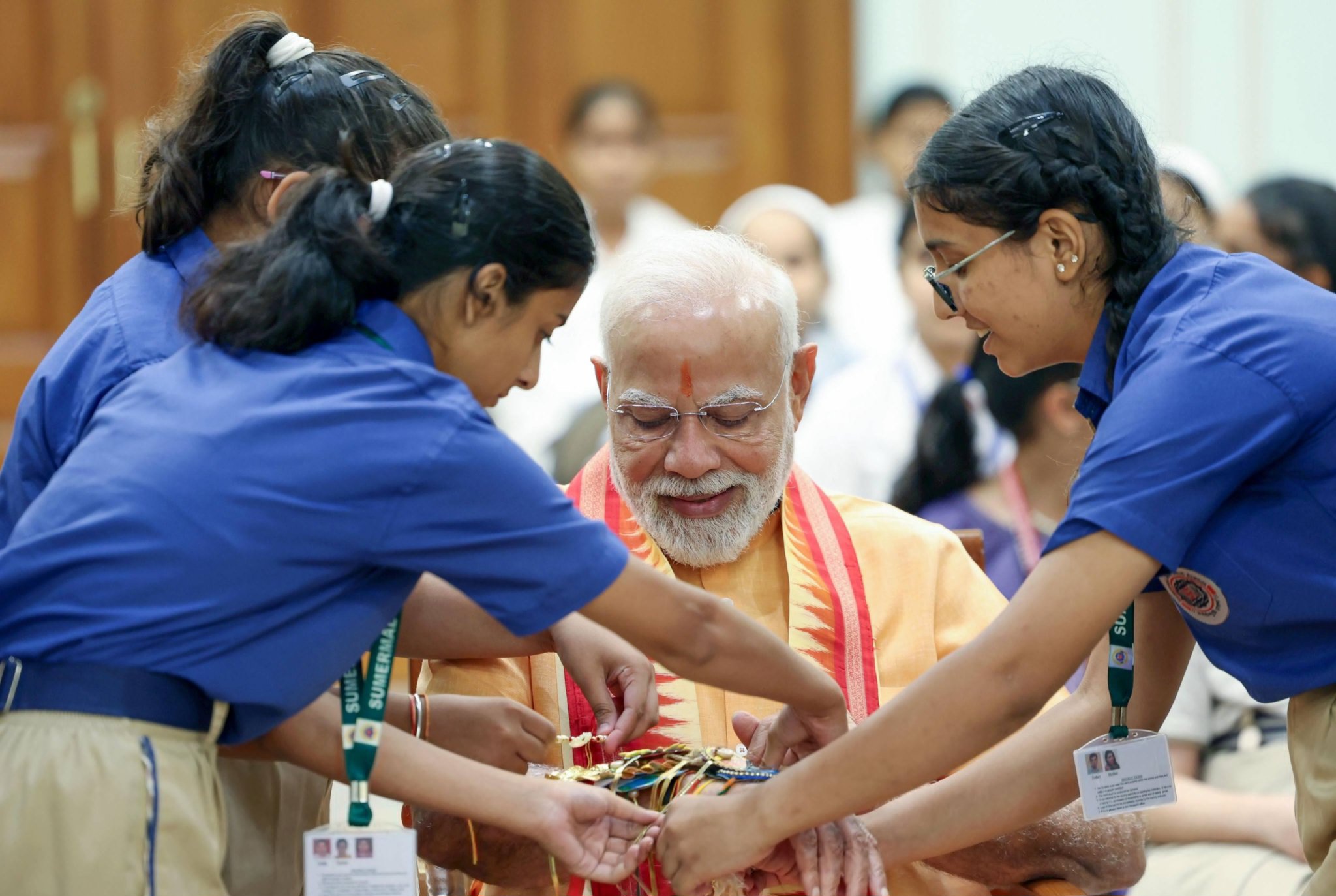 Warm hugs, smiles as PM Modi celebrates Raksha Bandhan with kids, Brahma Kumaris