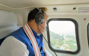 UP Dy CM Keshav Prasad Maurya conducts aerial survey of flood-hit Prayagraj