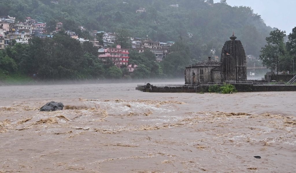 Beas river in spate following heavy downpour in Mandi