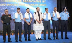 Rajnath Singh felicitates Gaganyatris, hails India’s space ambitions
