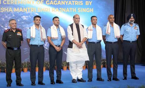 Rajnath Singh felicitates Gaganyatris, hails India’s space ambitions