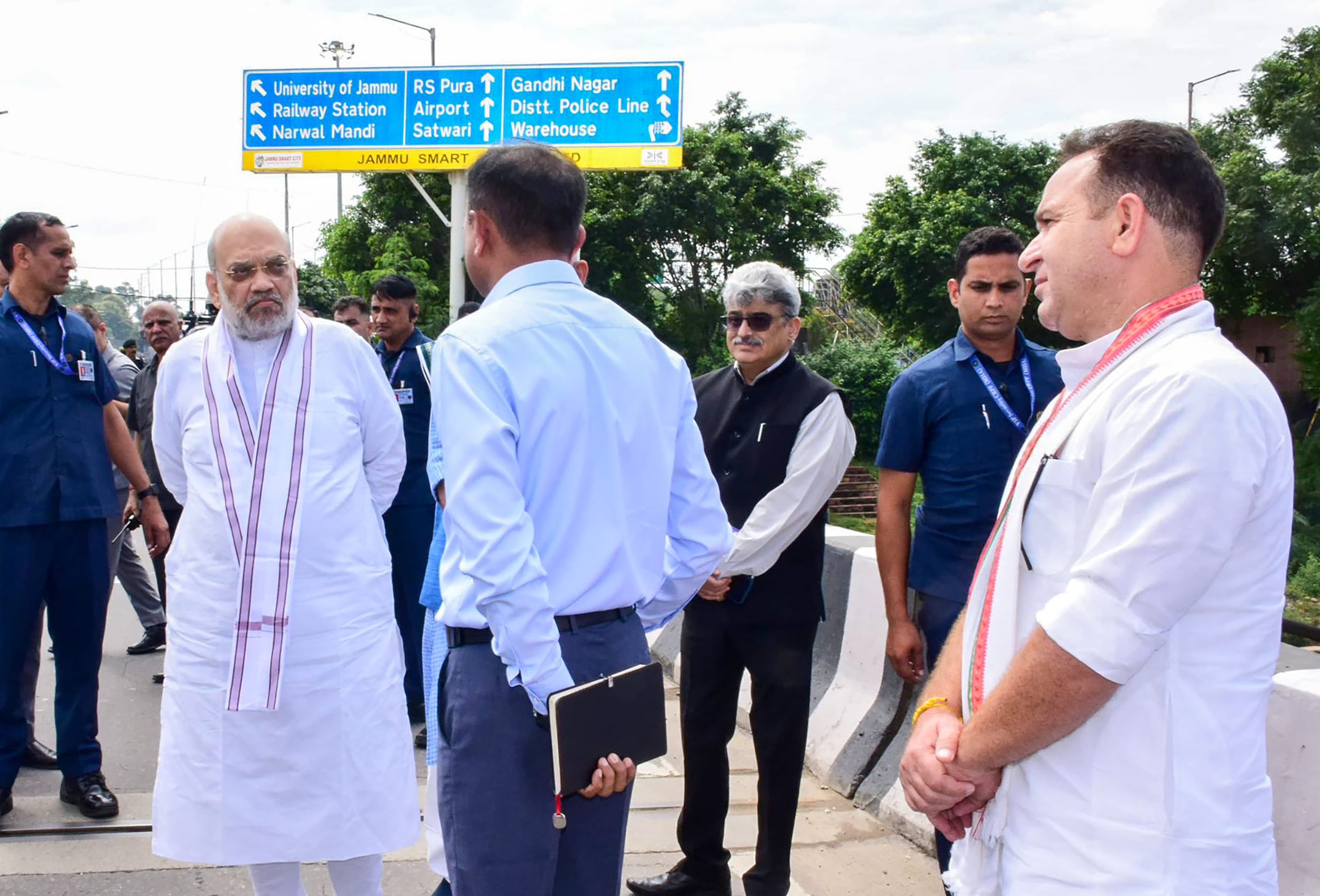 Amit Shah visits Jammu’s Tawi Bridge, Bikram Chowk to assess flood damage