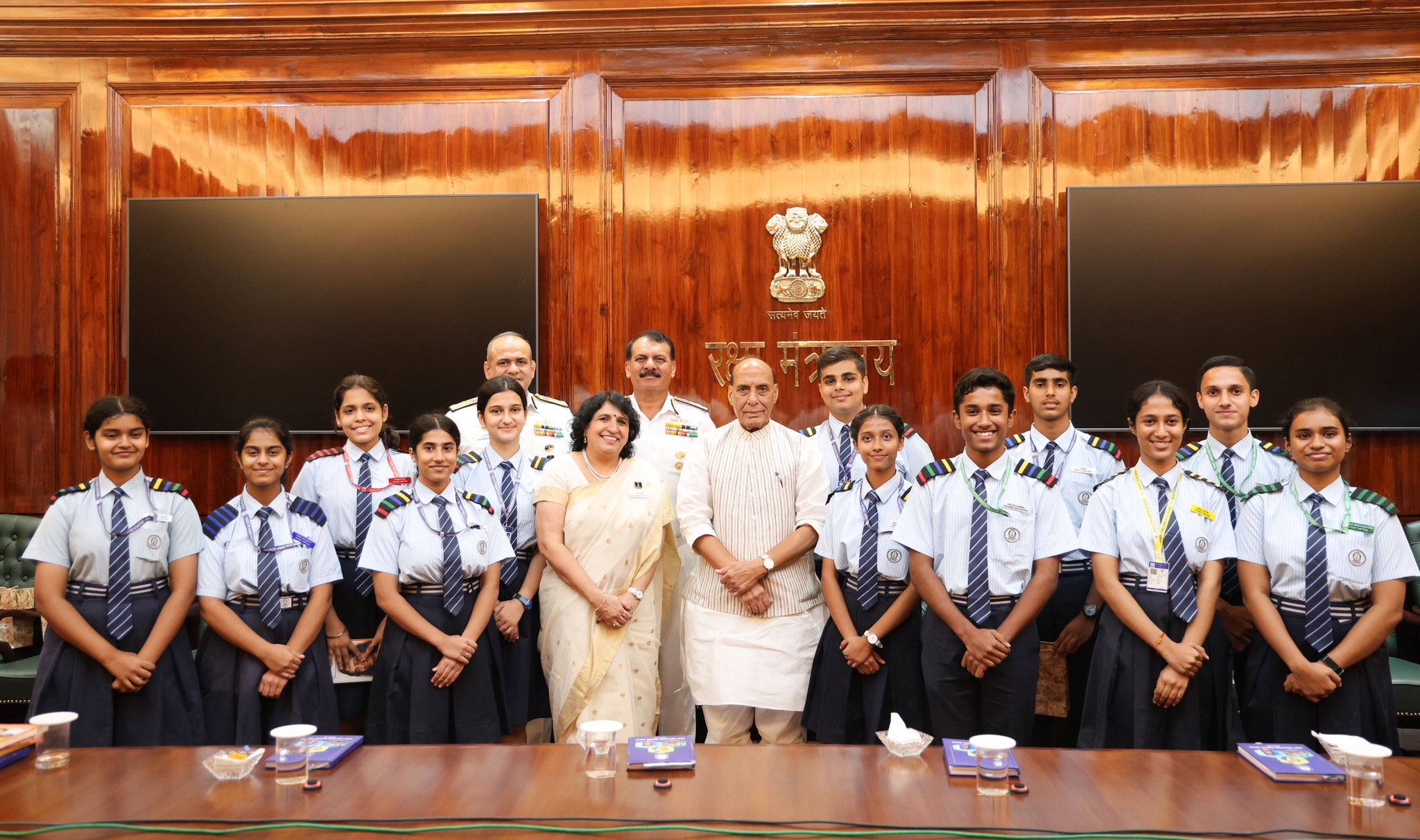 Rajnath Singh interacts with Navy Children School students on Diamond Jubilee