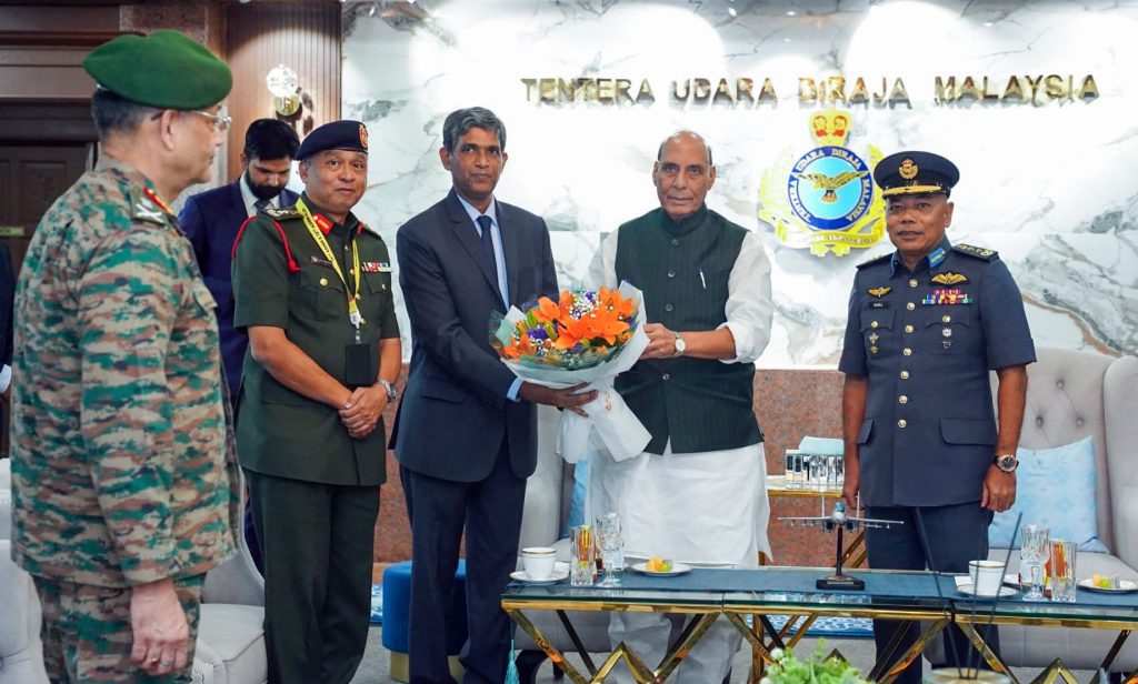 Rajnath Singh lands at Subang Airbase in Malaysia for a two-day visit to Kuala Lumpur
