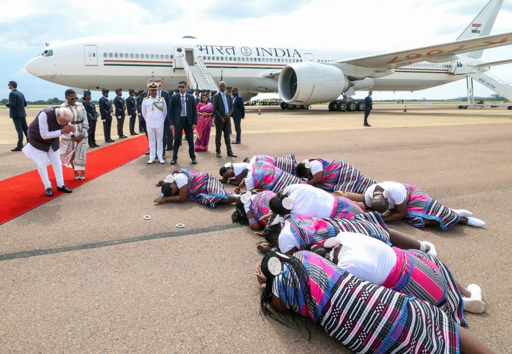 Prime Minister Narendra Modi receives a ceremonial welcome as he arrives to attend the 20th G20 Leaders Summit