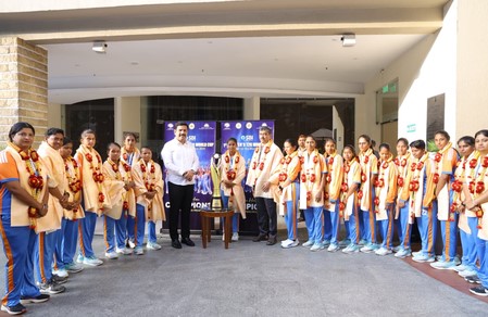 Karnataka BJP president BY Vijayendra felicitates Team India for winning T20 Blind Women’s World Cup 2025