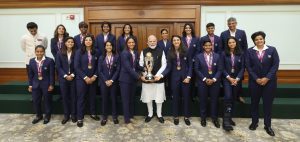 PM Modi meets India’s Women’s World Cup-winning team at his residence