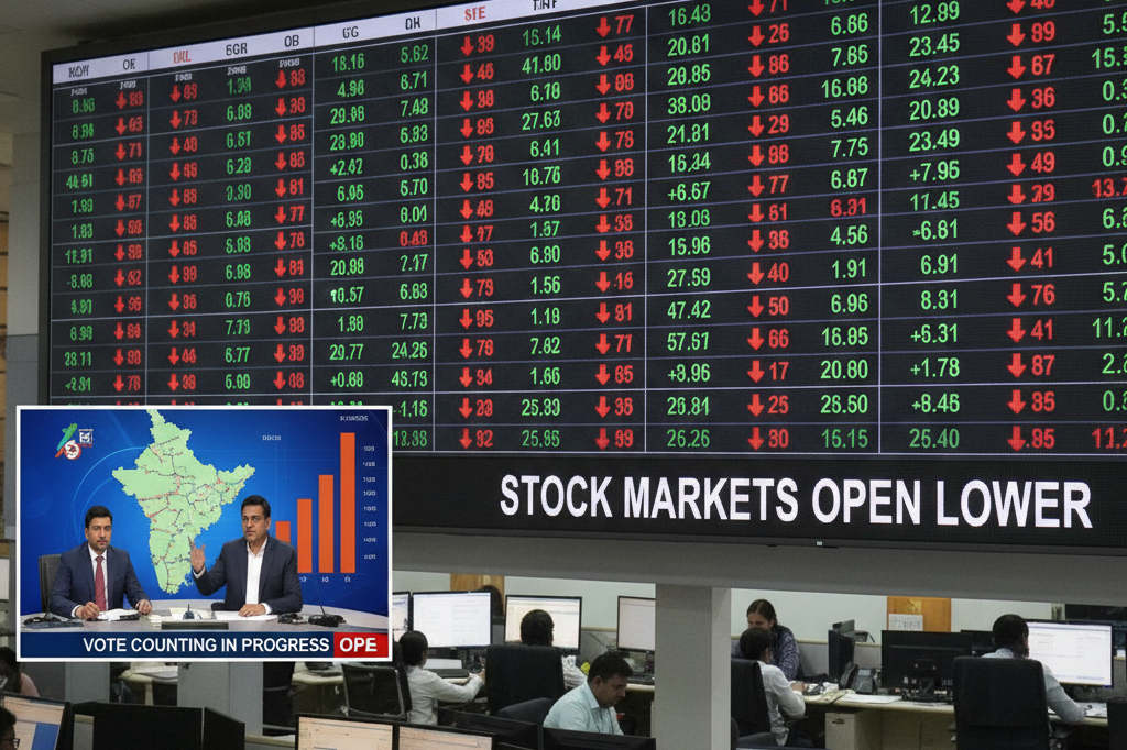 Markets open lower amid vote counting in Bihar Assembly elections