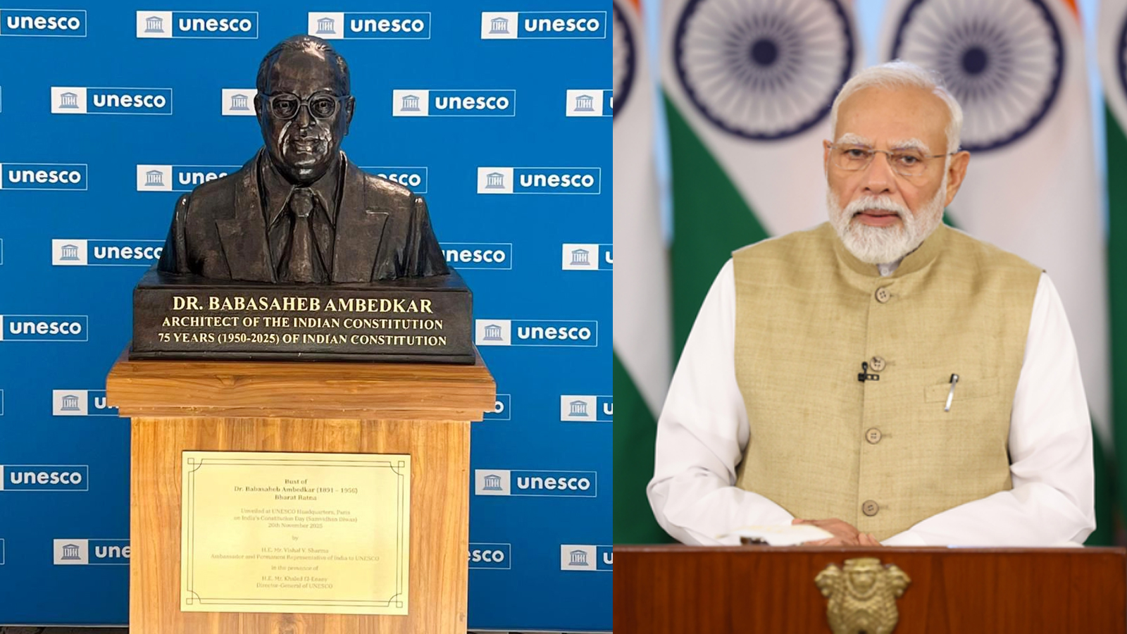 PM Modi hails unveiling of B.R. Ambedkar’s bust at UNESCO headquarters on Constitution Day