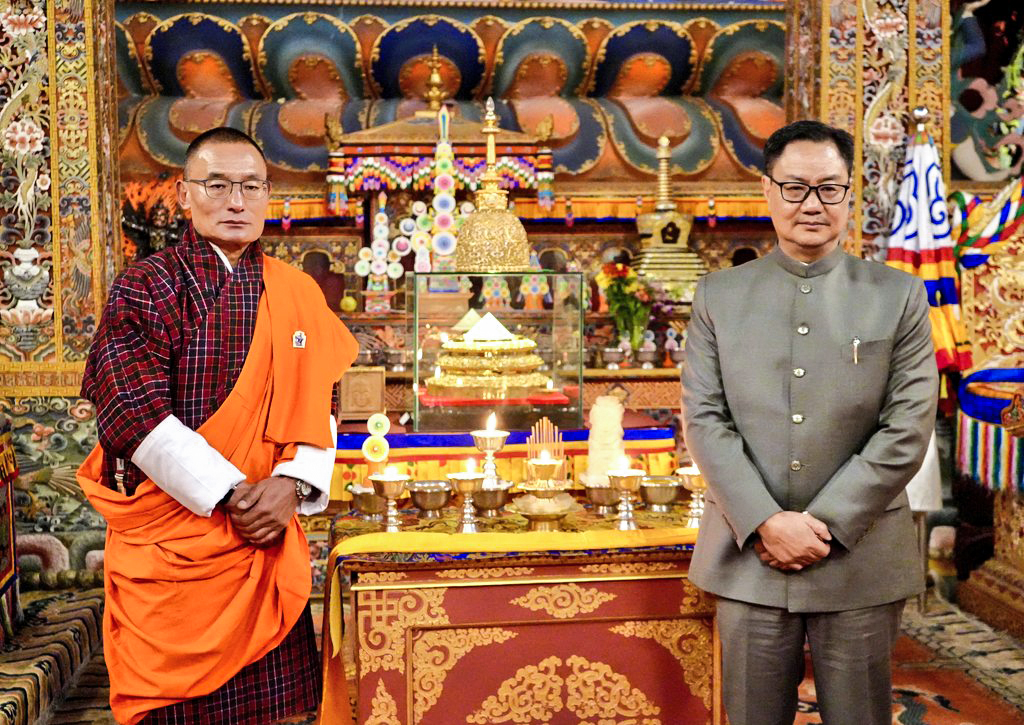 Union Minister Kiren Rijiju with Bhutan Prime Minister Tshering Tobgay