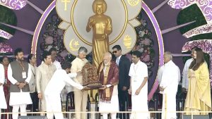Andhra Pradesh: PM Modi pays respects at Sri Sathya Sai Baba's Mahasamadhi in Puttaparthi