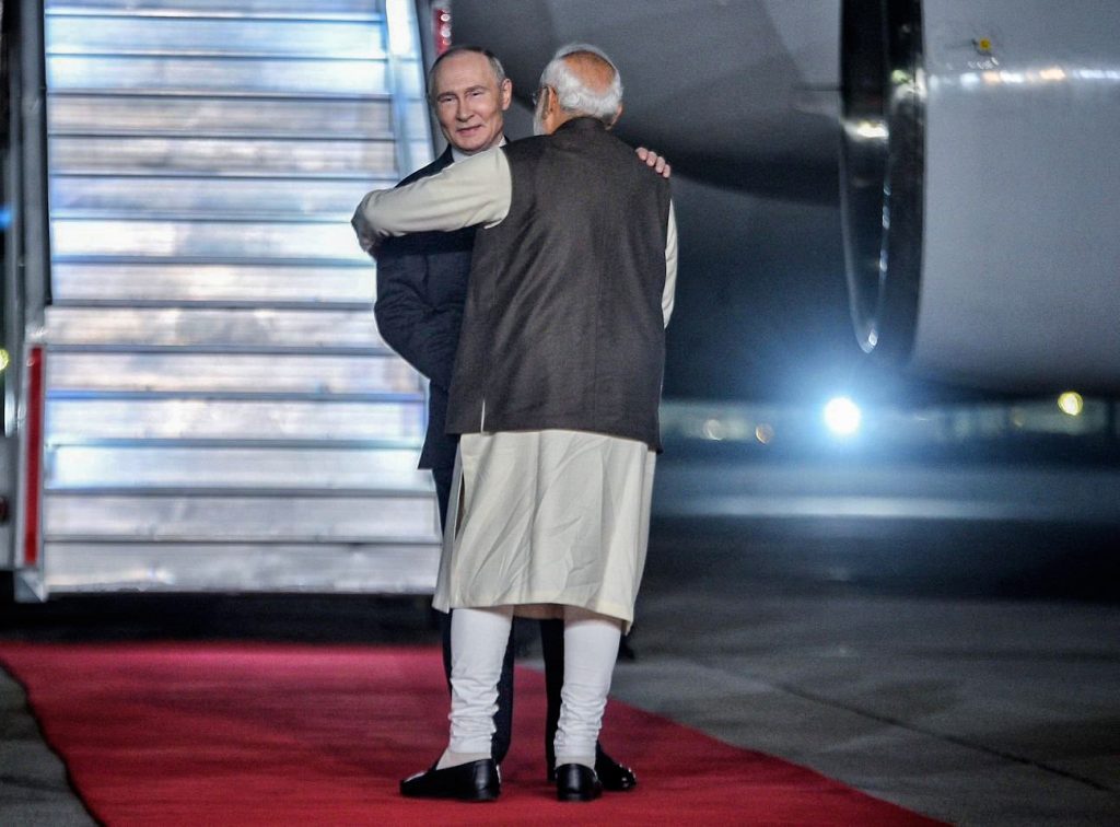 Russian President Vladimir Putin arrives at Palam airport
