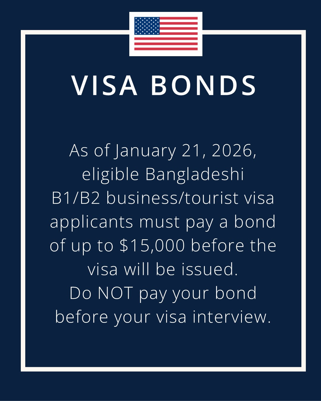 Bangladeshis to face U.S. Visa Bond requirement from January 21