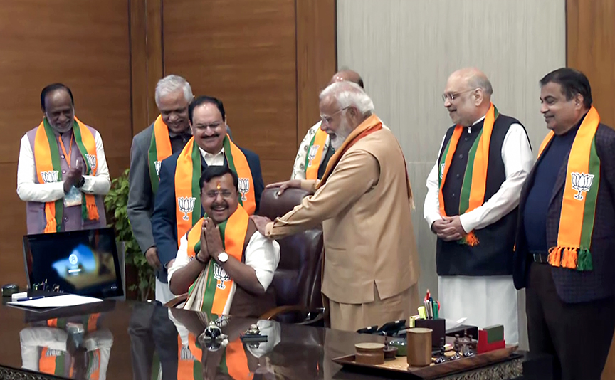 Newly elected BJP National President Nitin Nabin takes charge in the presence of Prime Minister Narendra Modi