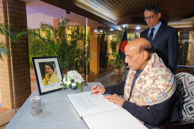 Rajnath Singh visits Bangladesh HC, offers condolences over Khaleda Zia’s demise