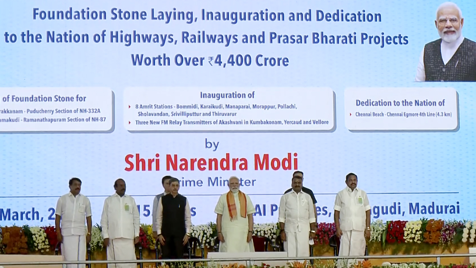 PM Modi unveils infra projects worth over Rs 4,400 crore in Madurai, calls it ‘proud chapter’ in Tamil Nadu’s growth