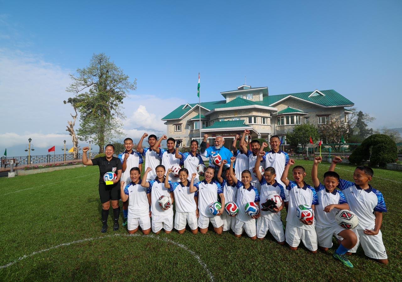 PM Modi plays football with children in Sikkim, set to unveil ₹4,000 crore development push