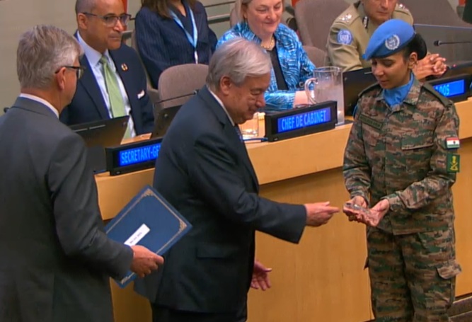 Indian woman combat helicopter pilot receives UN peacekeeping award